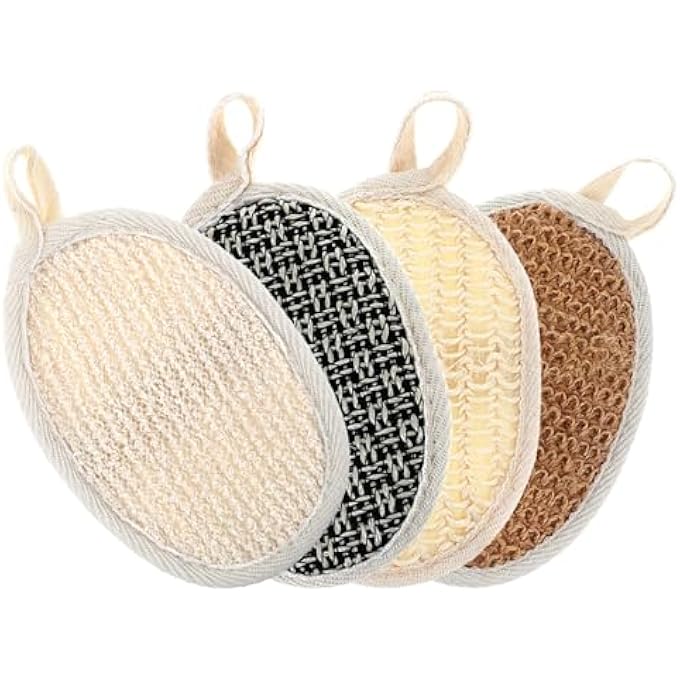 Molain 4 Pack Natural Exfoliating Body Scrubber, Eco-Friendly Bath Sponge for Men Women Shower Scrub - Image 1